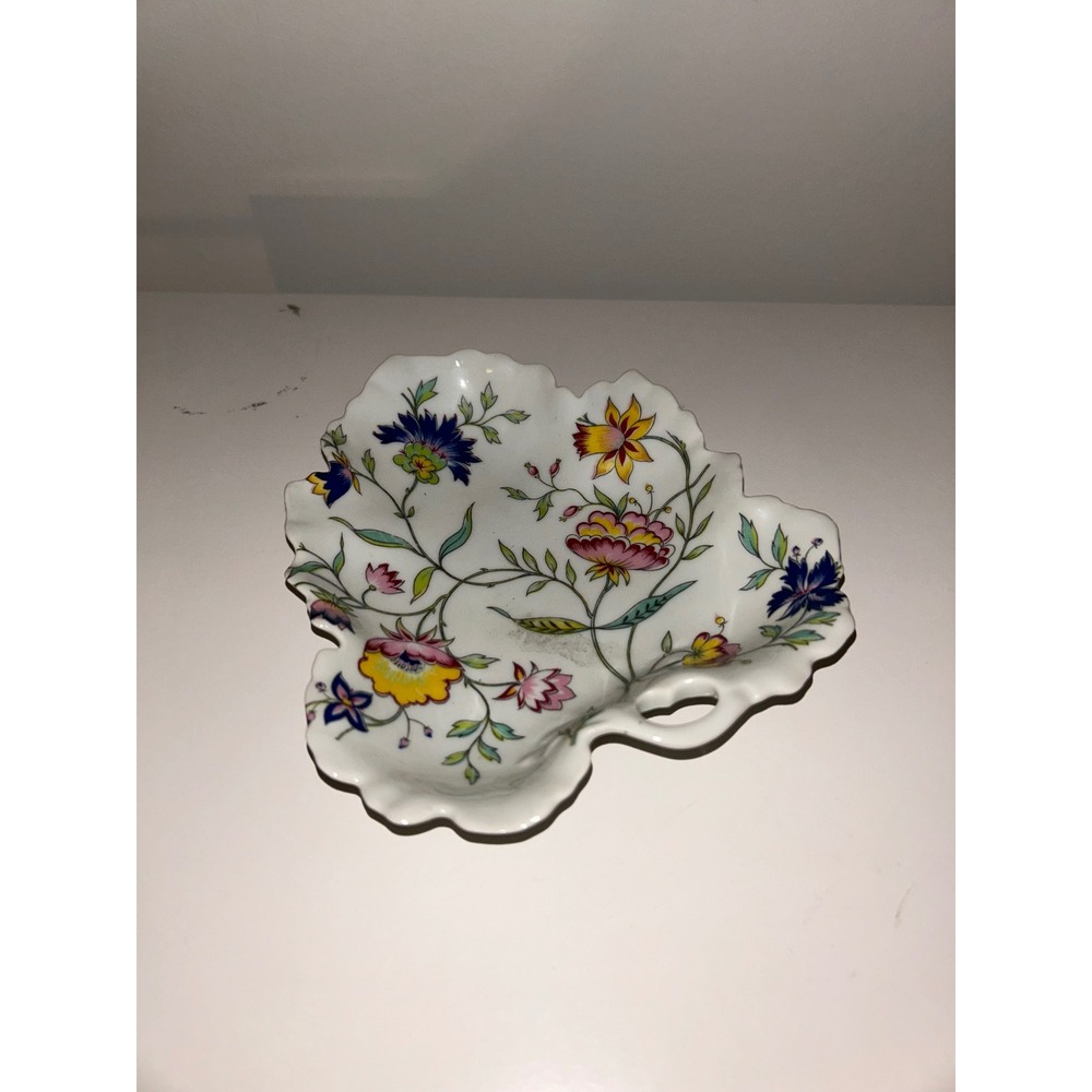 Royal Limoges France Adrianna Floral Leaf Porcelain Trinket Dish Tray Handle